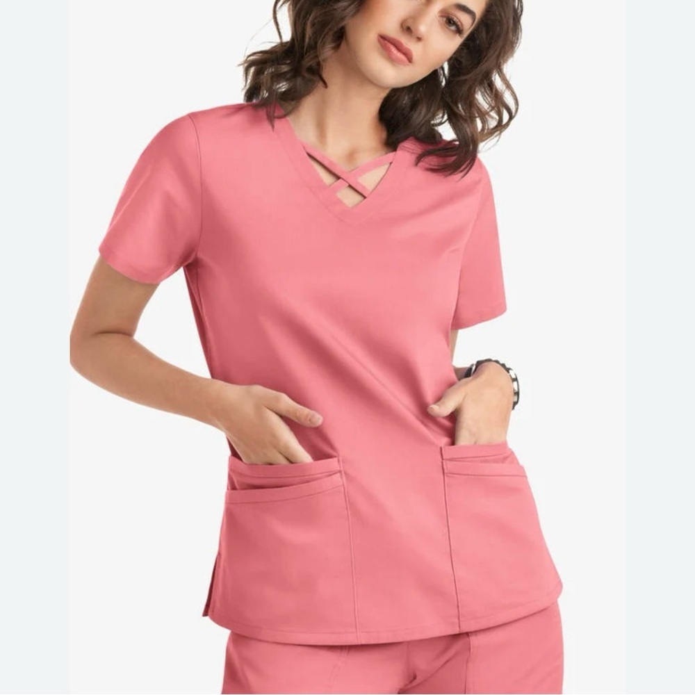 NWT HALARA Butter-Soft STRETCH Women's 4-Pocket‎ Crisscross Scrub Top SZ Medium